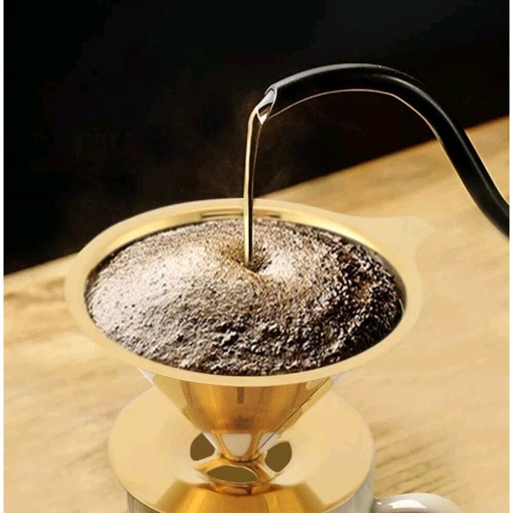 Stainless Steel Titanium Gold Pour Over Coffee Dripper Filter with Cup Stand